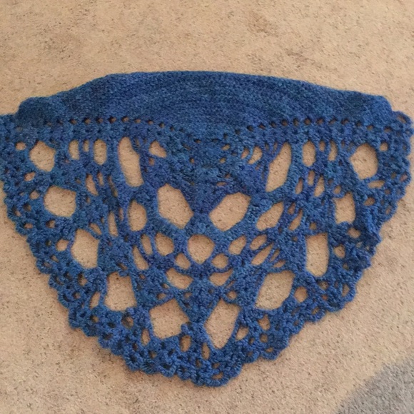 VINTAGE Shrug Cape Shawl Blue Handcrafted Crochet Cowl Collar